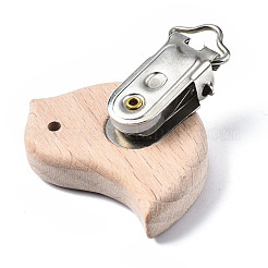 ブナ材製おしゃぶりホルダークリップ  鉄のクリップ付き  鳥  プラチナ  バリーウッド  47x44x18mm  穴：3.5x6mm  鳥：33~36x42mm&nbsp;WOOD-T015-06-01