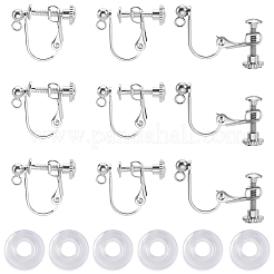 316ステンレススチール製クリップオンイヤリング金具20個  20個のシリコンパッド付き  ステンレス鋼色  16x13x5mm  穴：1.5mm&nbsp;STAS-BBC0009-83P