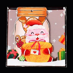 クリスマステーマのプラスチック耐熱皿バッグ  粘着式  チョコレート用  キャンディ  クッキー  サンタクロースと雪だるまの広場  混合図形  131~132x99~100x0.1mm  内径：99.5~100x99.5~100mm  2スタイル  50個/スタイル  100個/袋&nbsp;ABAG-F006-02A