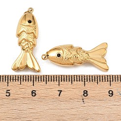 304ステンレスペンダント  魚  ラインストーン付き  イオンプレーティング（ip）  丸カン付き  18KGP本金メッキ  ジェット  26.5x11.5x6.5mm&nbsp;STAS-H244-15B-G