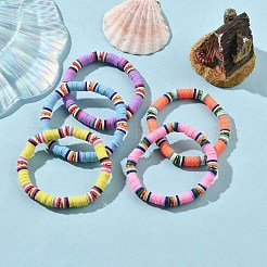 5Pcs 5 Color Polymer Clay Heishi Surfer Stretch Bracelets Set&nbsp;BJEW-JB09862