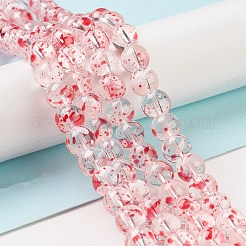 ベーキングペイント透明ガラスビーズ連売り  ラウンド  レッド  8mm  穴：1.2mm  約102個/連  30.24''（76.8センチメートル）&nbsp;DGLA-R053-02D