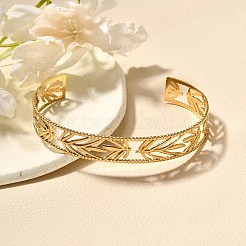 女性用 304 ステンレススチール オープンカフバングル  葉  内径：2-5/8x1-7/8インチ（6.8x4.7cm）&nbsp;LS-BJEW-Z083-02G-03