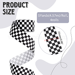 ポリエステルリボン  タータン模様  洋服アクセサリー用  ブラック  1インチ（25mm）  約5.00ヤード（4.57m）/ロール&nbsp;OCOR-WH0109-113