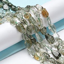 天然石グリーンルチルクォーツビーズ連売り  ナゲット  7~14x4~9x4~7mm  穴：1mm  約40~50個/連  15.16~15.55インチ（38.5~39.5cm）&nbsp;G-I351-A09