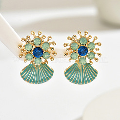 Alloy Enamel Flower with Shell Shape Dangle Stud Earrings&nbsp;FS-WGC534F-01