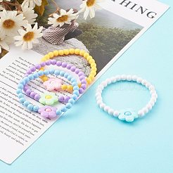 子供のための不透明なアクリルストレッチビーズブレスレット  花  ミックスカラー  内径：2インチ（5.1cm）&nbsp;BJEW-JB06221
