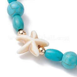 Turtle & Starfish Synthetic Turquoise Beaded Stretch Bracelet&nbsp;BJEW-JB09955