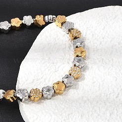 Duo Tone 304 Stainless Steel Micro Pave Clear Cubic Zirconia Beaded Bracelets&nbsp;SA-CBAB122-02B