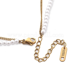 Ion Plating(IP) 304 Stainless Steel & Plastic Pearl Beaded Double Layer Necklaces&nbsp;NJEW-P320-25G