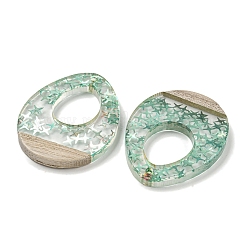 ウッドペンダント  樹脂と金箔  ティアドロップ  ダークシーグリーン  37.5x28x4mm  穴：2mm&nbsp;FIND-B042-08A