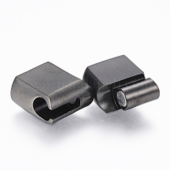 304ステンレススチール製マグネット留め具、接着端付き  長方形  ガンメタ色  23.5x13x8mm  穴：6x12mm&nbsp;X-STAS-F130-11B
