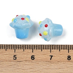 ガラスの凹凸のあるビーズ  アイスクリーム  エナメル  染められ、ハートが入った  ライトブルー  13.5x13mm  穴：1.6mm&nbsp;GLAA-B025-01C