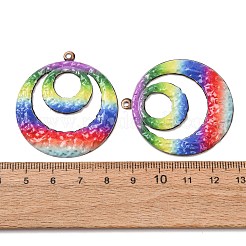 虹色のプリントが施された鉄製のペンダント  赤銅鉱  リングチャーム  43x39.5x1.8mm  穴：1.9mm&nbsp;RN-CBA3547-03A