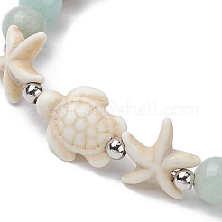 Dyed Synthetic Turquoise Turtle and Starfish Beaded Bracelets&nbsp;BJEW-JB10062-02