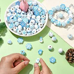 100Pcs 14 Style Halloween Christmas Theme Wood European Beads&nbsp;WOOD-CJ0002-41