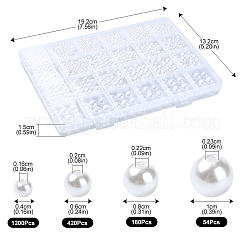 4 スタイル ABS プラスチック模造真珠ビーズ  ラウンド  ホワイト  4~10mm  穴：1.6~2.3mm&nbsp;KY-YW0001-72C