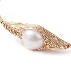 Natural Pearl Beaded Cuff Bangles&nbsp;BJEW-JB10120-02
