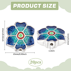 合金エナメルビーズ20個。  花  プラチナ  ダークブルー  15x14x5mm  穴：1.2mm&nbsp;ENAM-PH0002-92