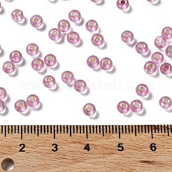 ガラスシードビーズ  銀並ぶ  丸い穴  ラウンド  ピンク  4x3mm  穴：1.2mm  6429個/ポンド&nbsp;SEED-H002-C-A041