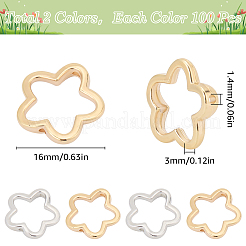 2色 CCB プラスチックビーズフレーム  花  プラチナ·ゴールデン  16x3mm  穴：1.4mm  内径：10x14mm  100個/カラー&nbsp;CCB-SC0001-18