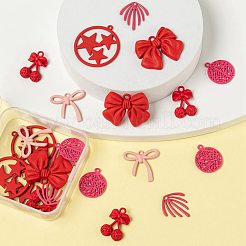 24個6スタイルディープピンクシリーズスプレー塗装アロイペンダント  蝶結び＆ファン＆ブランチ＆スター付きフラットラウンド  ミックスカラー  22~34x15.5~32.5x1.5~5mm  穴：1.5~2.5mm  4個/スタイル&nbsp;FIND-LS0001-61