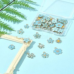 40個10スタイルアロイエナメルペンダント  クリスタルラインストーン付き  花  空色  13~20.5x10~14x1.5~3mm  穴：1.2~2mm  4個/スタイル&nbsp;ENAM-FS0002-32
