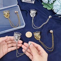AHADEMAKER 4Pcs 2 Colors Lion with Crown Rhinestone Safety Pin Brooch&nbsp;JEWB-GA0001-15