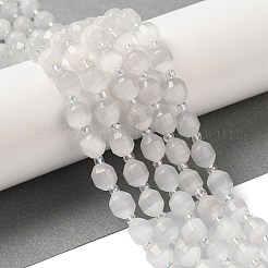 白いキャットアイビーズ連売り  多面カット  オーバル  7x6.5mm  穴：1mm  約40個/連  14.76''（37.5センチメートル）&nbsp;G-Q169-F10-01