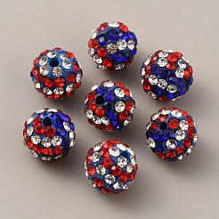 独立記念日をテーマにしたポリマー粘土のラインストーンラウンドビーズ  DIYジュエリーやキーホルダー用  レッド  10mm  穴：1.6mm&nbsp;PORC-WH0001-04
