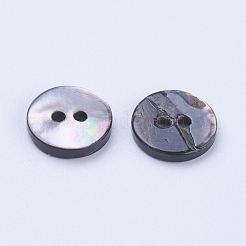 ナチュラルブラックリップシェルボタン  2穴  フラットラウンド  ブラック  10x2mm  穴：1.5mm&nbsp;SSHEL-F301-02