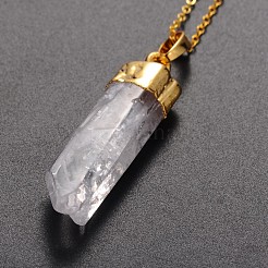 Brass Natural Crystal Pencil Pendant Necklaces&nbsp;NJEW-JN01141