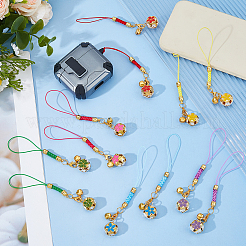 12Pcs 6 Colors Iron Enamel Flower & Bell Pendant Mobile Straps&nbsp;HJEW-DC00101