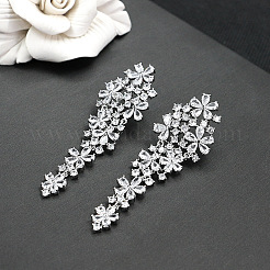 Flower Brass Cubic Zirconia Dangle Stud Earrings&nbsp;FS-WGE140E-03