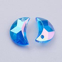 クリアアクリルチャーム  ABカラーメッキ  ムーン  多面カット  ブルー  11x7x4mm  穴：0.5mm&nbsp;MACR-G046-11mm-A4X