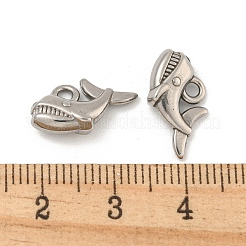 変色しない304ステンレススチールペンダント  サメチャーム  ステンレス鋼色  10x15x4mm  穴：1.8mm&nbsp;STAS-N103-153P