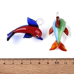 手作りランプワークペンダント  イルカのチャーム  ミックスカラー  35~44x36~43x20~25mm  穴：3.5~4mm&nbsp;LA-N048-25