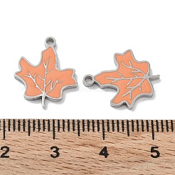 304ステンレススチールエナメルペンダント  メープル リーフ チャーム  ステンレス鋼色  ライトサーモン  16x13x1.5mm  穴：1.4mm&nbsp;STAS-P339-15P-02