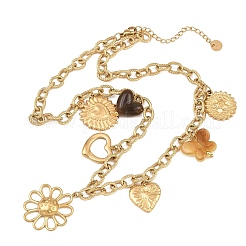 304ステンレススチール＆樹脂製マルチペンダントビブネックレス（女性用）  ゴールドカラー  花  15.94インチ（40.5cm）&nbsp;SA-CBA717A-03G-02