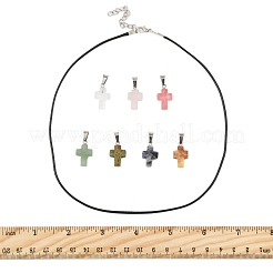 DIY Natural & Synthetic Gemstone Cross Pendant & Waxed Cord Pendant Necklace Making Kits&nbsp;DIY-FS0008-46