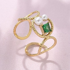 女性用304ステンレススチールカフリング  キュービックジルコニア付き  18KGP本金メッキ  11.5mm  内径：18.5mm&nbsp;RJEW-D302-03G-07