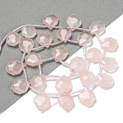 天然石ローズクォーツビーズ連売り  トップ掘削  ティアドロップ  多面カット  15x13x5mm  穴：0.8mm  約24個/連  15.35''~16.14''（39~41センチメートル）&nbsp;G-P544-C06-01