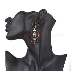 2 Pairs 2 Colors Christmas Themed Handmade Glass Seed Beads Dangle Earrings&nbsp;EJEW-MZ00488