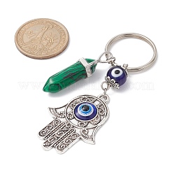 ハムサハンド、ナザールボンジュウ合金エナメルペンダントキーホルダー、合成混合宝石の弾丸付き  鉄キーホルダーリング  8.85cm&nbsp;KEYC-JKC00605