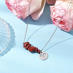 天然レッドジャスパーチップと星座ペンダントネックレス  304ステンレススチールアズキチェーンネックレス  ステンレス鋼色  牡羊座  16.93インチ（43cm）&nbsp;NJEW-JN05084-01