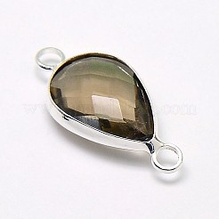 銀色メッキ真鍮ガラスティアドロップリンクコネクター  ミックスカラー  21x11x5mm  穴：2mm&nbsp;GLAA-J010A-S