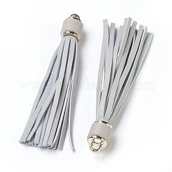 PUレザーコードタッセルビッグペンダント  プラスチック製の留め金付き  グレー  110~115x15mm  穴：4mm&nbsp;IFIN-F149-I12