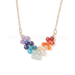 7 Chakra Natural Mixed Stone Faceted Round Beaded Arrow Pendant Brass Cabel Chain Necklaces&nbsp;NJEW-TA00206