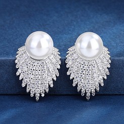 女性用合金＆ラウンド模造真珠イヤリング＆ペンダントネックレス＆リングセット  貝殻色  400mm&nbsp;WG40743-01