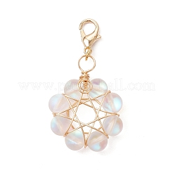 Star Copper Wire Wrapped Synthetic Moonstone Pendant Decorations&nbsp;HJEW-JM03027